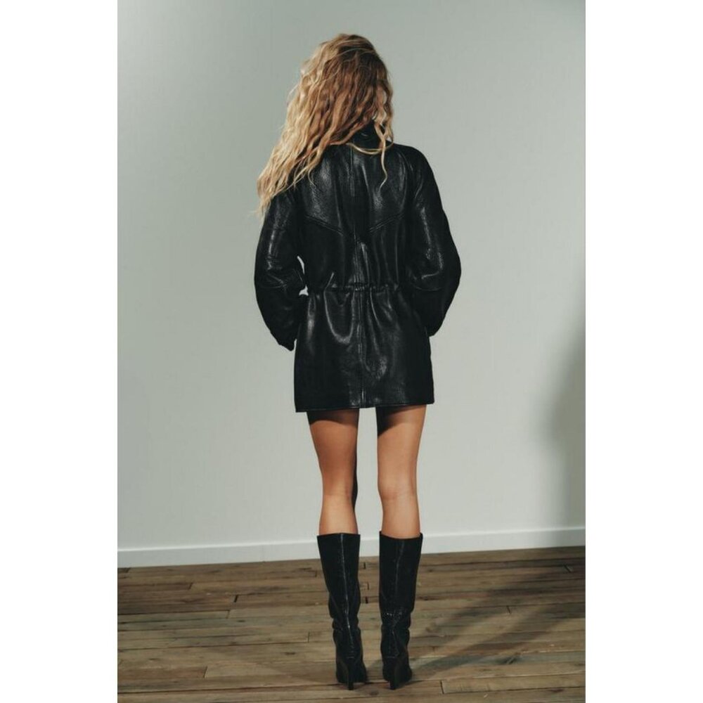 ZARA LEATHER JACKET WITH ADJUSTABLE WAIST - Picture 9 of 11